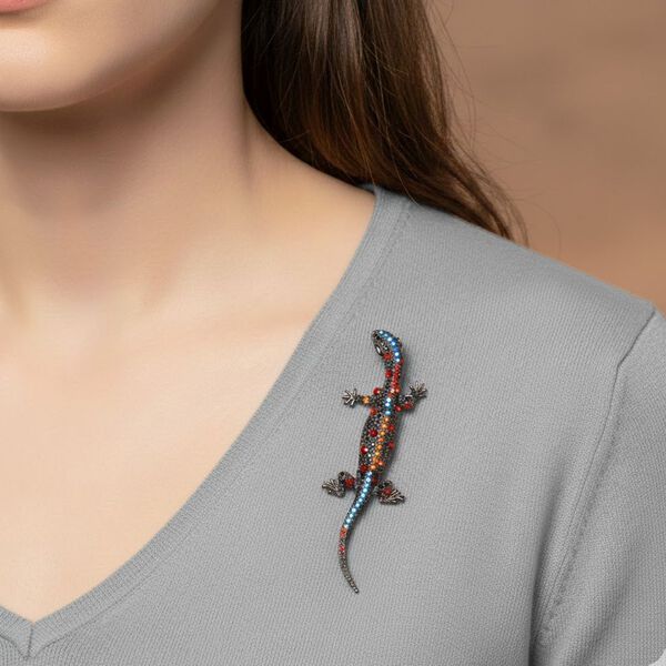 Mehrfarbiger Kristall Brosche  Schwarz image number 2