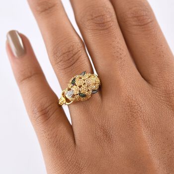 D'Joy Nat&uuml;rlicher Chromdiopsid, Moissanit Ring 925 Silber 750 Gelb Vergoldet (Gr&ouml;&szlig;e 19.00) ca. 0,05 ct