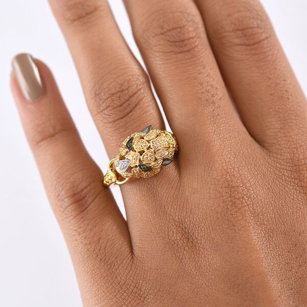 D'Joy Nat&uuml;rlicher Chromdiopsid, Moissanit Ring 925 Silber 750 Gelb Vergoldet (Gr&ouml;&szlig;e 19.00) ca. 0,05 ct image number 3