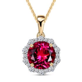 AAA Lab Grown Bixbite, Lab Grown Diamant Schmuckset 417 Gold, 417 Gold Gelbes Gold ca. 3,50 ct.