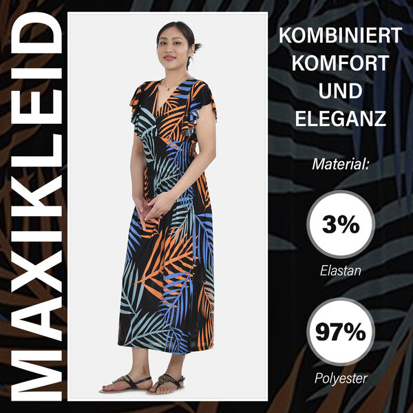 Maxikleid mit gesmokter Taille und Flatter&auml;rmeln, One Size, schwarz image number 2
