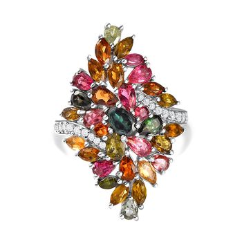 Mehrfarbiger Turmalin Ring, 925 Silber platiniert, ca. 6.11 ct