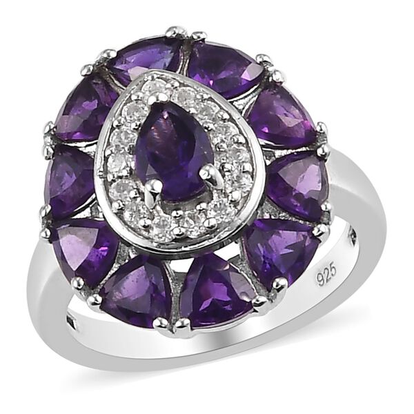 Lusaka Amethyst und Zirkon Ring 925 Silber Platin-Überzug image number 4