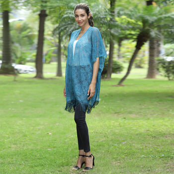 JOVIE Cardigan aus Spitze mit Quasten, Einheitsgr&ouml;&szlig;e, T&uuml;rkis