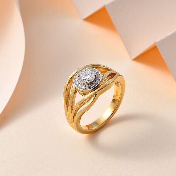 Moissanit Ring 925 Silber 750 Gelbgold Vermeil (Größe 18.00) ca. 0.60 ct image number 2