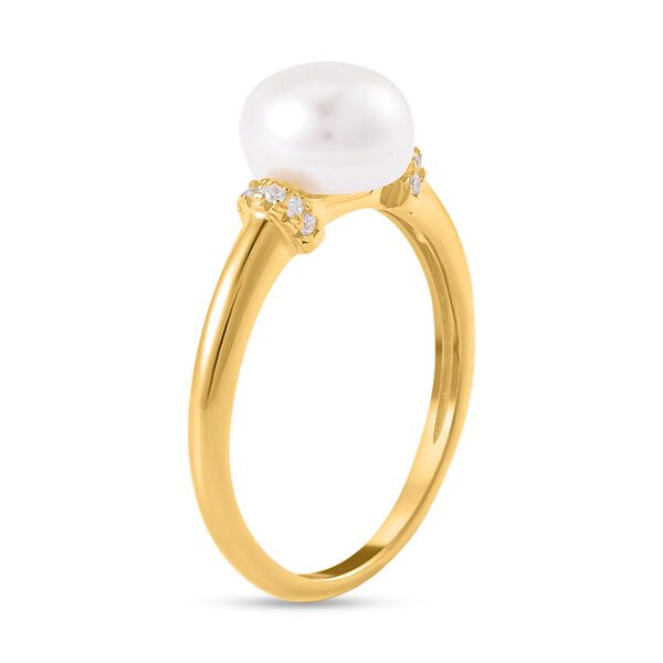 Weiße Süßwasser Perle Ring, 925 Silber vergoldet (Größe 16.00) image number 5