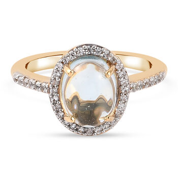 Blau Topas und Zirkon Ring 925 Silber vergoldet (Gr&ouml;&szlig;e 16.00) ca. 3,16 ct