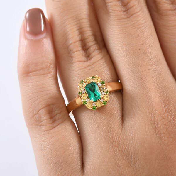 D'joy AAA Lab Created Kolumbianischer Smaragd, Gelber Saphir Ring 925 Silber 750 Gelbgold Vermeil (Gr&ouml;&szlig;e 18.00) ca. 0.94 ct image number 3
