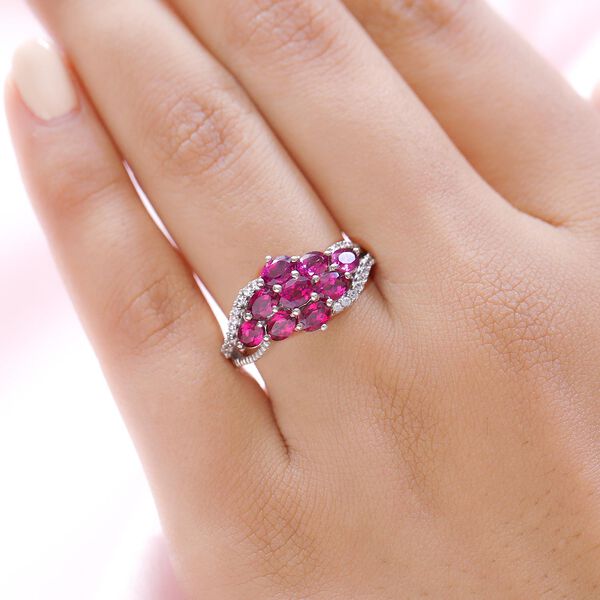 Rhodolith Granat und Zirkon-Ring, 925 Silber platiniert, 2,21 ct. image number 3