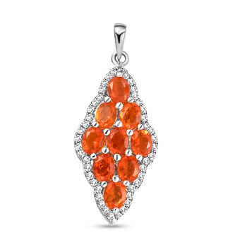 Salamanca Feueropal und wei&szlig;er Zirkon-Anh&auml;nger, 925 Silber platiniert ca. 1,35 ct