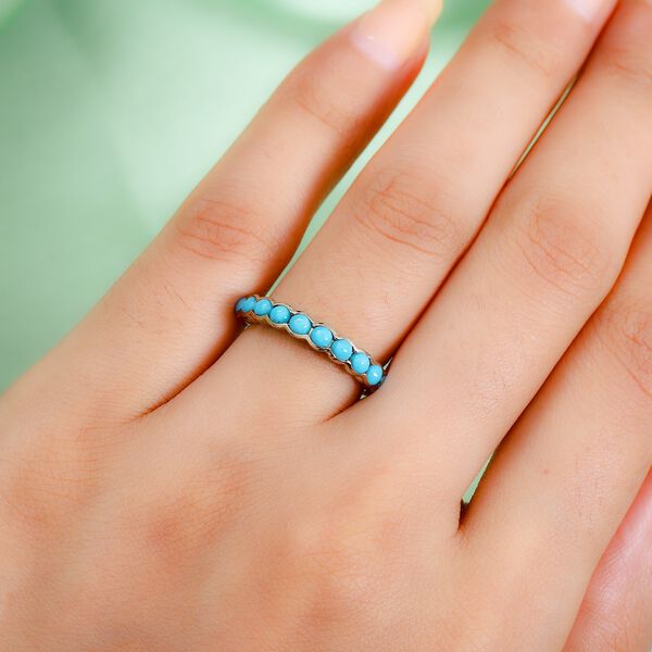 Natürlicher Sleeping Beauty Türkis Band Ring 925 Silber 585 Vergoldet image number 3