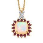 Opal Radiance - D joy Natürlicher, äthiopischer Welo Opal, Niassa Rubin Starlit Anhänger mit Kette, 925 Silber 750 Gelbgold Vermeil ca. 1.63 ct