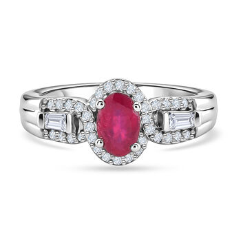 Afrikanischer Rubin (Fissure gef&uuml;llt) und Zirkon-Ring, 925 Silber platiniert (Gr&ouml;&szlig;e 16.00) ca. 1,02 ct