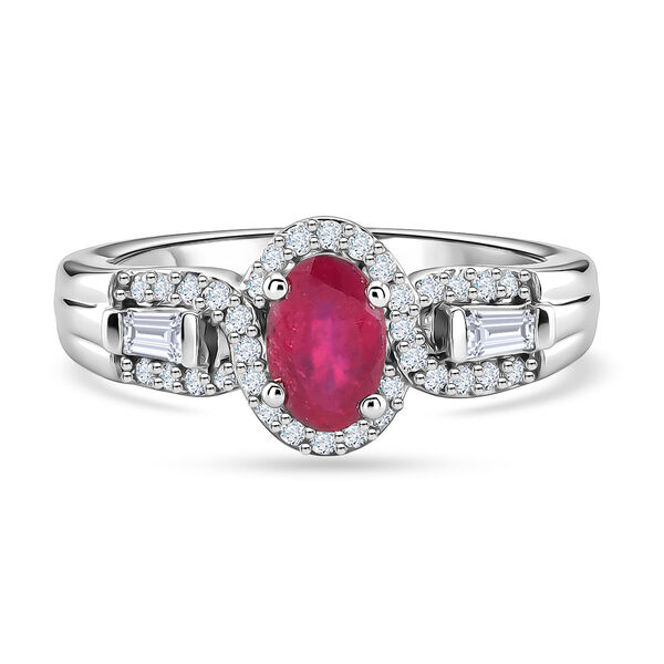 Afrikanischer Rubin und Zirkon-Ring, (Fissure gef&uuml;llt), 925 Silber platiniert