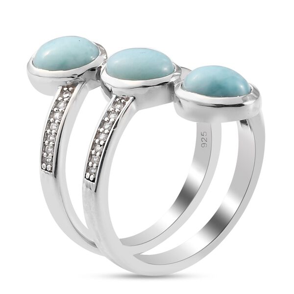 Larimar und Zirkon 3 Stein Ring 925 Silber Platin-Überzug image number 4