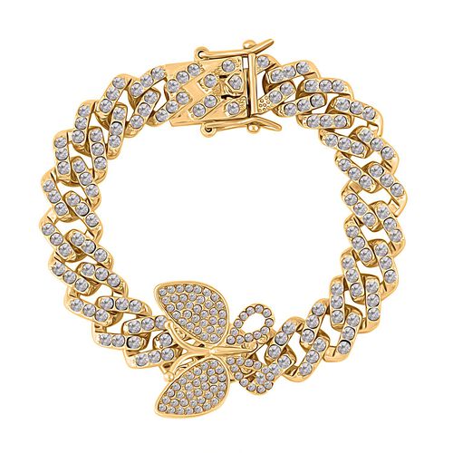 Weißes Kristall 19cm Armband in Goldton, Schmetterling image number 0