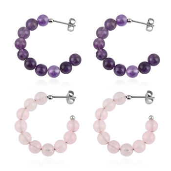 2er-Set Amethyst und Rosenquarz Ohrringe  Edelstahl ca. 52,50 ct