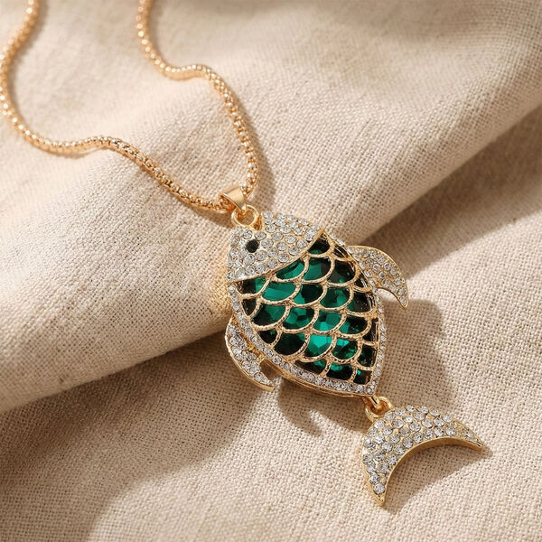 Mehrfarbiger Kristall Anh&auml;nger mit Kette ca. 63.5 cm + 5 cm Extender, Legierung Gelb image number 1