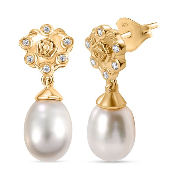 S&uuml;&szlig;wasser Perle und wei&szlig;e Zirkon Ohrringe