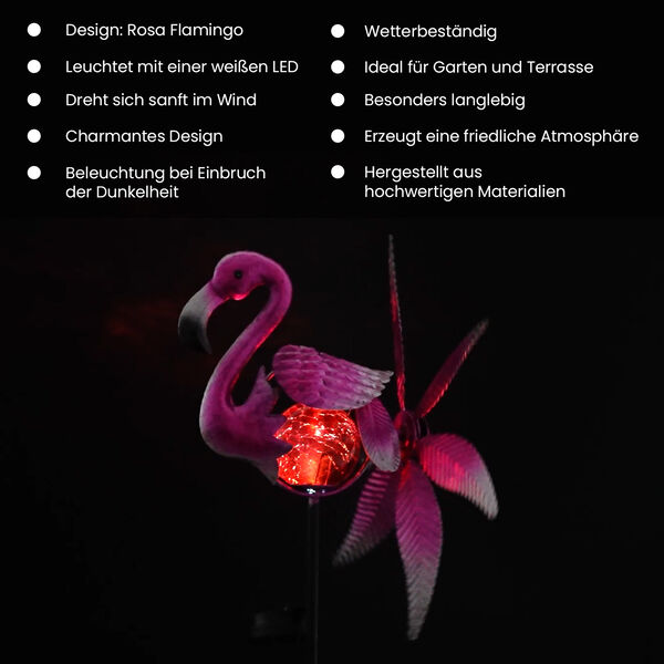 Solarbetriebener Windspinner: Rosa Flamingo image number 4