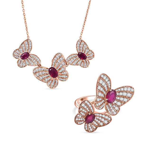 AA afrikanischer Rubin und Zirkon Ring und 45cm Halskette image number 0