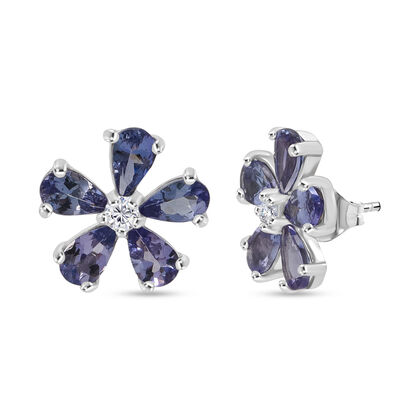 D'Joy Tansanit, Wei&szlig;er Zirkon Ohrringe 925 Silber rhodiniert ca. 2,21 ct.