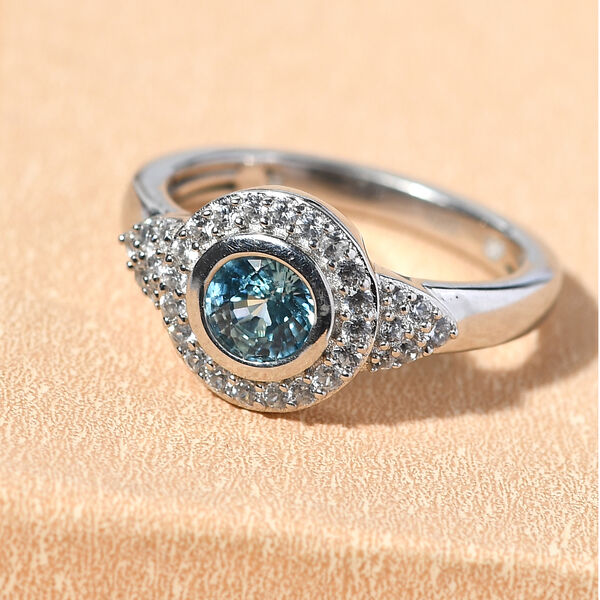 Kambodschanischer, blauer und wei&szlig;er Zirkon-Ring in Silber, 1,17 ct. image number 2