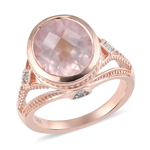 Rosa Quarz und Zirkon Ring 925 Silber rosévergoldet image number 4