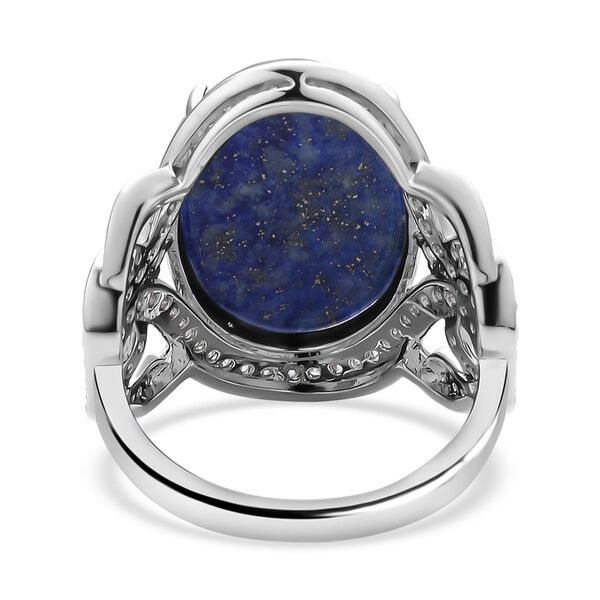 Lapislazuli, wei&szlig;er Zirkon Ring, Messing (Gr&ouml;&szlig;e 16.00) ca. 15,30 ct image number 5