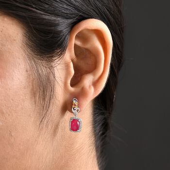 D'Joy Maulbeer Mondstein, Orissa Rose Granat Ohrringe 925 Silber Rhodiniert und 750 Gelbgold Vermeil ca. 3.86 ct