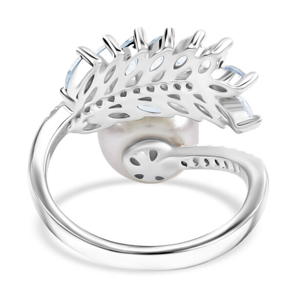 Weiße Süßwasser Perle, Weißer Zirkonia Ring Nickelfreies Messing, Flexibles (Größe 17.00-19.00) image number 4