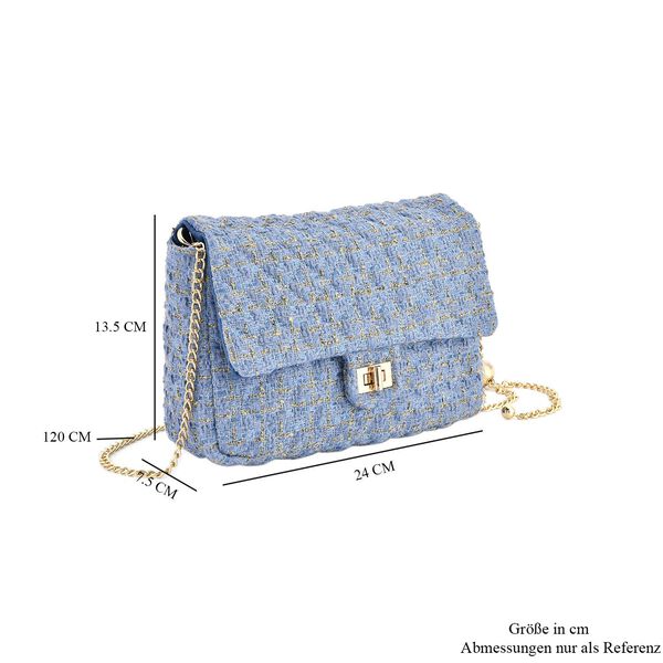 Umhängetasche aus 100% echtem Leder mit Bouclé-Stoff, Blau image number 7