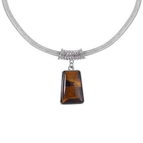 Gelbes Tigerauge, Weißer Kristall Halskette ca. 45 cm Legierung ca. 26,50 ct. image number 0