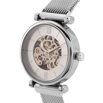 GENOA TIME V2 Automatik-Mechanische Uhr, wei&szlig;es Zifferblatt mit Sonnenschein-Design, 3ATM Wasserdicht, 8.5 cm, Silberfarben