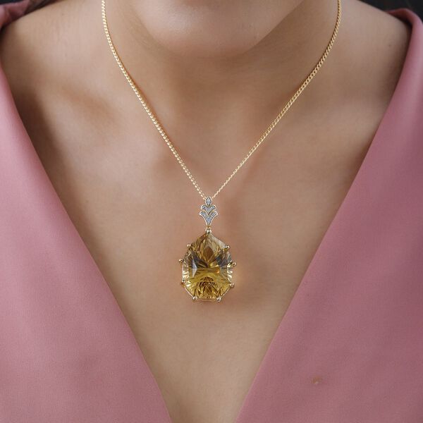 Citrin und wei&szlig;er Zirkon Anh&auml;nger mit Kette, 925 Silber vergoldet ca. 50,23 ct image number 2