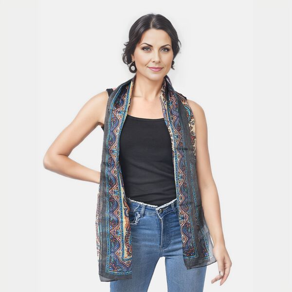 Bedruckter Seidenschal, 48x160cm, Blaugr&uuml;n image number 3