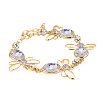 DESIGNER INSPIRIERT - 2er Set - Wei&szlig;er Kristall Armband (ca. 19 cm + 5 cm Extender) und Ohrringe, goldfarben