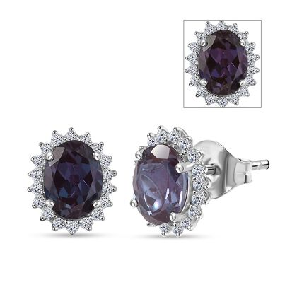 AAA Lab Grown Alexandrit, Lab Grown Diamant Ohrringe 417 Gold ca. 3.88 ct