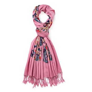 Bestickter Schal mit Fransen, Rosa