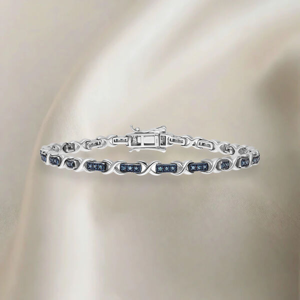 Blaues Diamant Armband, ca. 19 cm 925 Silber platiniert ca. 0.25 ct image number 2