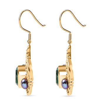 Pfau Quarz Triplette, S&uuml;&szlig;wasser Pfau Perle (4-5mm) Ohrringe Nickelfreies Messing 5.35 ct