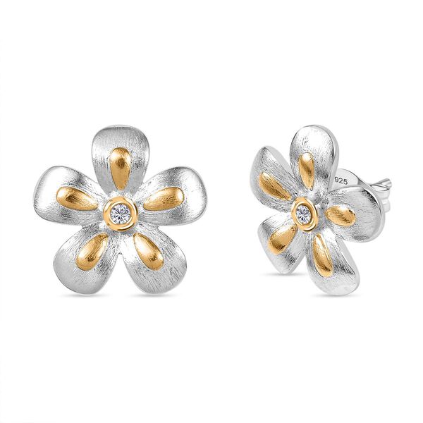Florale Moissanit Ohrringe, 925 Silber rhodiniert und 750 Gelbgold Vermeil image number 0