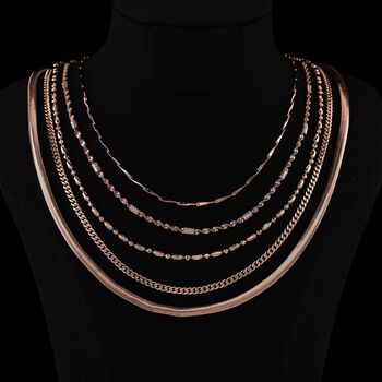 5er-Set Halsketten, ca. 45 cm + 5 cm Extender, Nickelfreies Messing Ros&eacute;goldfarben