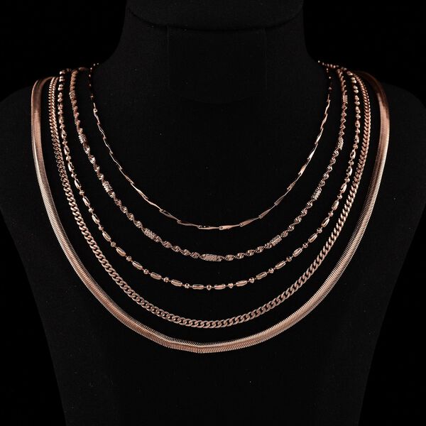 5er-Set Halsketten, ca. 45 cm + 5 cm Extender, Nickelfreies Messing Ros&eacute;goldfarben image number 2