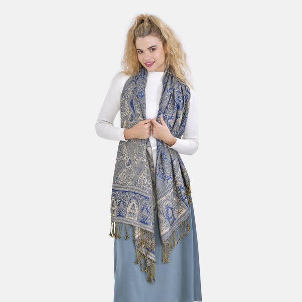 Damen Schal mit Fransen, Blau image number 3