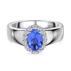 Tansanit und Zirkon-Ring, 925 Silber platiniert (Größe 16.00) ca. 1.00 ct