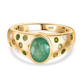 Kagem Sambischer Smaragd, Natürlicher Chromdiopsid Ring 925 Silber 750 Gelbgold Vermeil (Größe 18.00) ca. 1,52 ct
