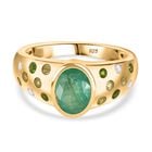 Kagem Sambischer Smaragd, Natürlicher Chromdiopsid Ring 925 Silber 750 Gelbgold Vermeil (Größe 18.00) ca. 1,52 ct