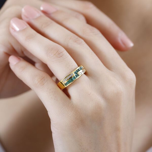 Kagem Sambischer Smaragd, Wei&szlig;er Zirkon Ring 925 Silber 750 Gelbgold Vermeil (Gr&ouml;&szlig;e 17.00) ca. 1,07 ct image number 3