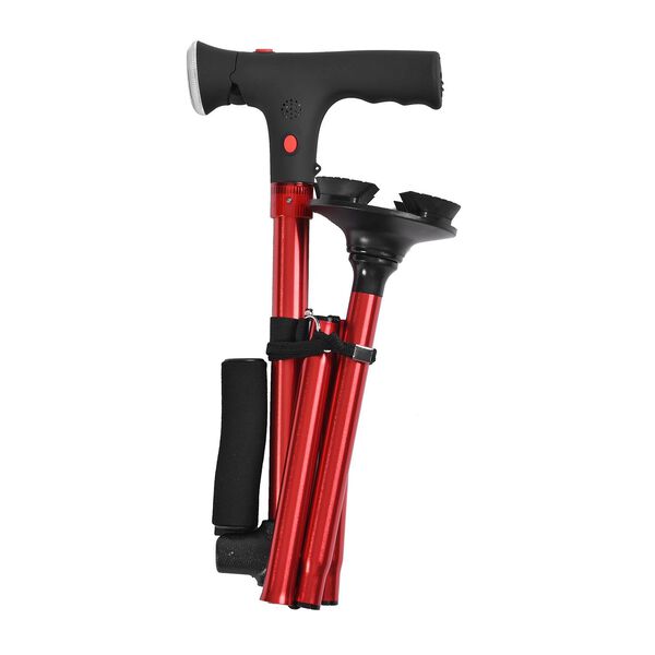 Klappbarer Smart-Walking-Stick mit drehbarem LED-Frontlicht und SOS-Alarm, Rot image number 4